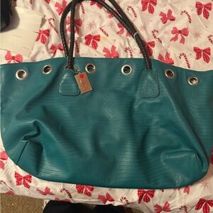 Elegant Teal Tote Bag with Black Handles